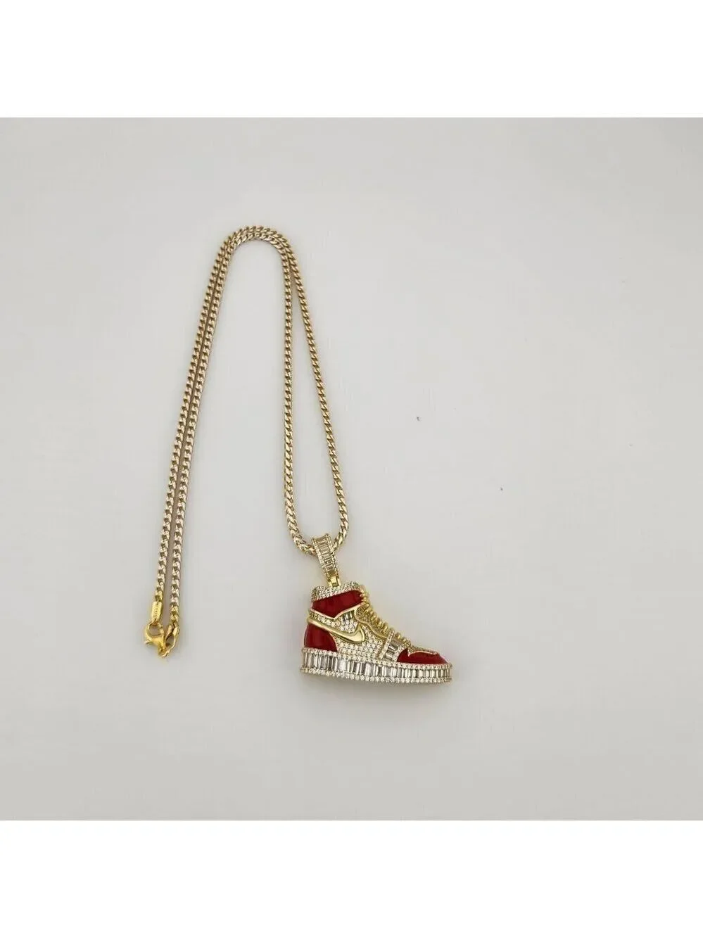 Brand New Sterling Silver 925 Red Cz Sneaker Necklace